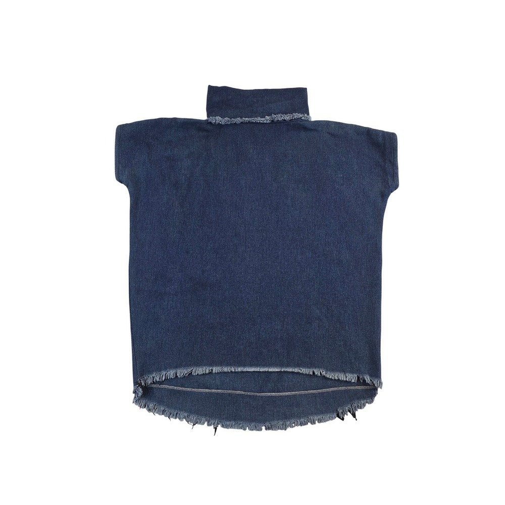 ACG MPLS Denim High Funnel Neck Dress Top Dark Wash Frayed Hem One Size USA Made